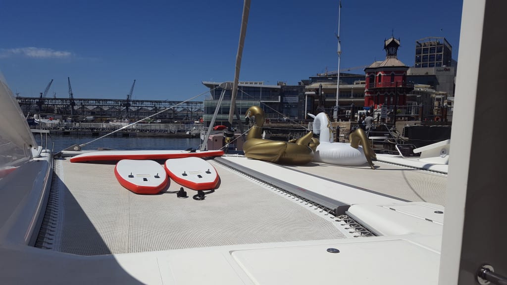 Mirage docked at V&A plus our toys for the day